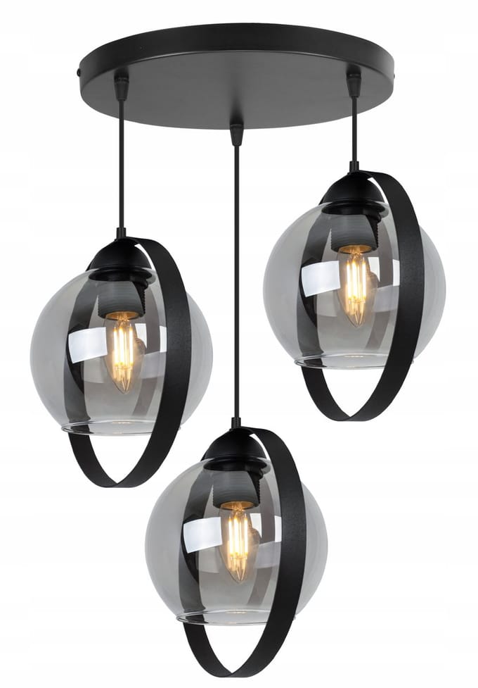 Light-Home RING HAGA 2346/3/OW/G – Hanglamp – Metaal/Zwart – Glazen Kap Grafiet – Modern Design – 3x E27