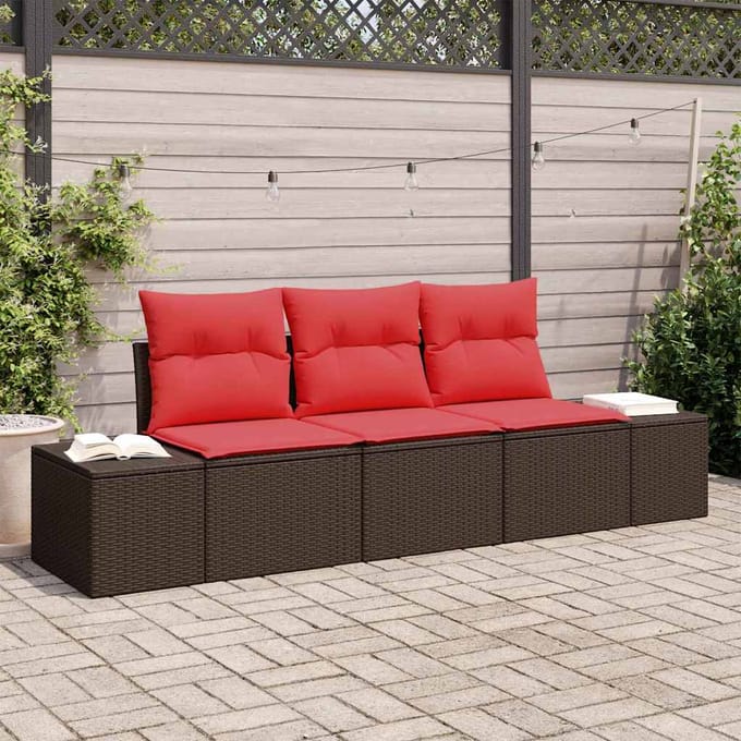 vidaXL - Tuinbank - Set - 3 - st - Bruin - en - Rood - poly - rattan
