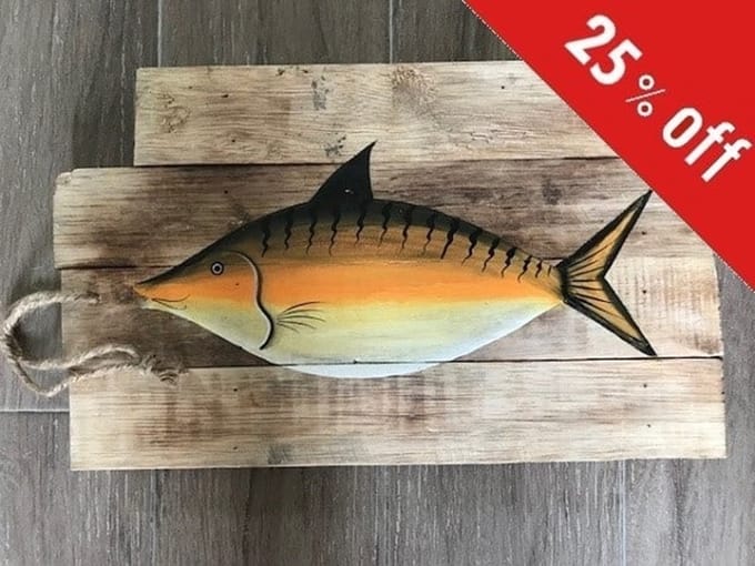 !! SALE !! Sloophout met Vis geel 24x40 cm