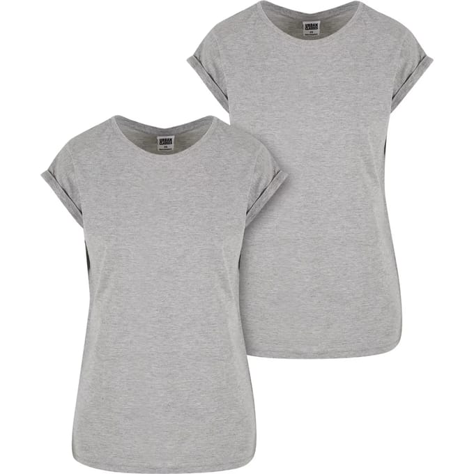 Urban Classics Damen Pre-Pack Ladies Extended Shoulder Tee 2-Pack PP771P Grey-S