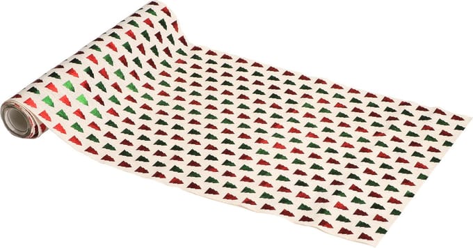 Tafelloper Metallic Kerstbomen Rood/Groen (28cm x 3m)