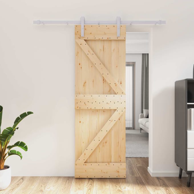 vidaXL - Schuifdeur - Natuurlijk - en - Wit - 70 - x - 210 - cm - Massief - Pine - Hout
