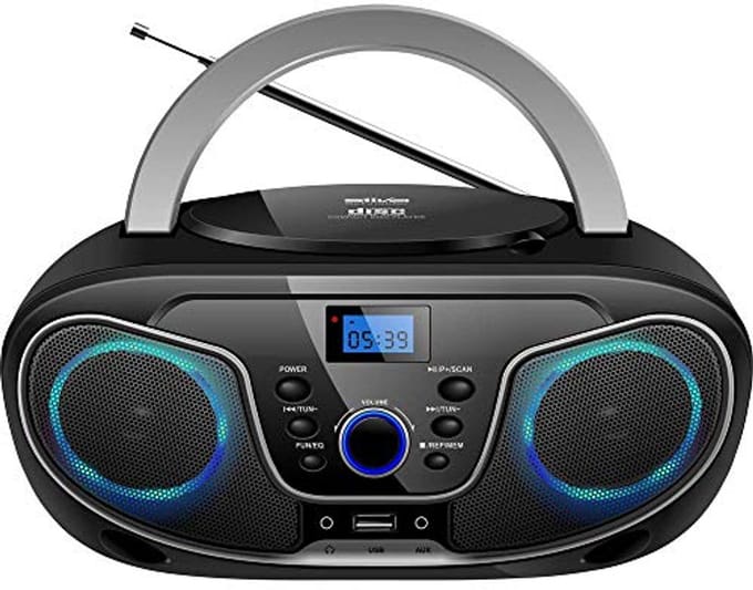 Infraroodverwarming met CD-speler, AUX en USB, zwart/zilver