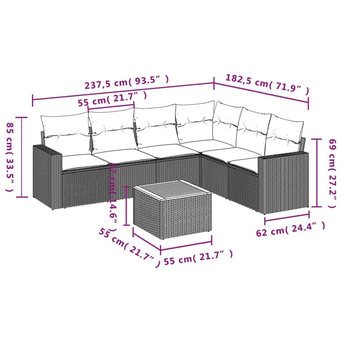 vidaXL - 7-delige - Loungeset - met - kussens - poly - rattan - beige