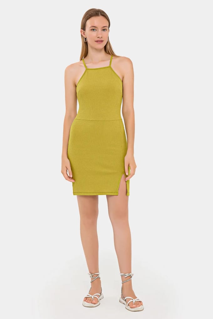 Mouwloze Halter-Neck Mini-jurk met Zijsplit