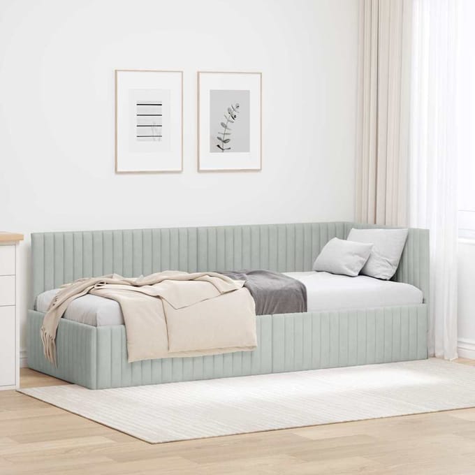 vidaXL - Hoek - Bed - Frame - Lichtgrijs - 80 - x - 200 - cm - Fluweel