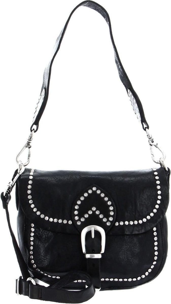 CAMPOMAGGI Leren Schoudertas Horizontal Shoulder Bag Nero Zwart