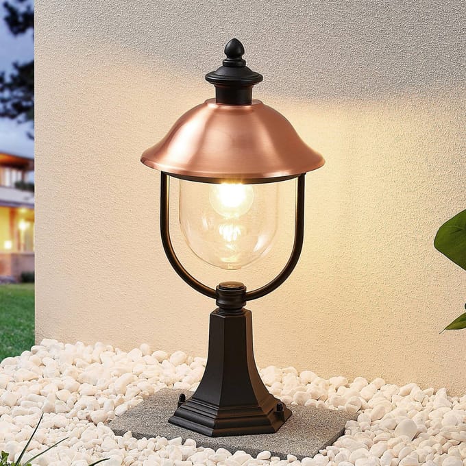 Lindby - Sokkellamp - 1licht - Aluminium, koper, kunststof - H: 52.5 cm - E27 - zwart, koper