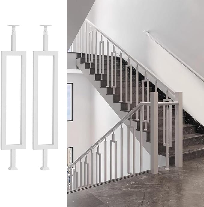 Metalen Leuningpalen - Trap Reling - Veiligheid Thuis - Roestbestendige Coating - 85 cm - Wit