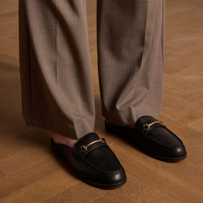 Manfield - Dames - Zwarte leren muiltjes - Maat 39