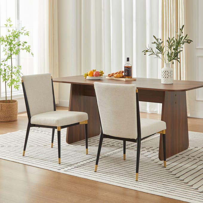 MODFU - Eetkamerstoelen Set Van 2 - Verstelbare Stoelpoten - Scandinavisch - Voor Eethoek - Stof - Beige