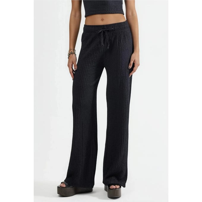 Textuur Wide Leg Broek met Trekkoord Taille