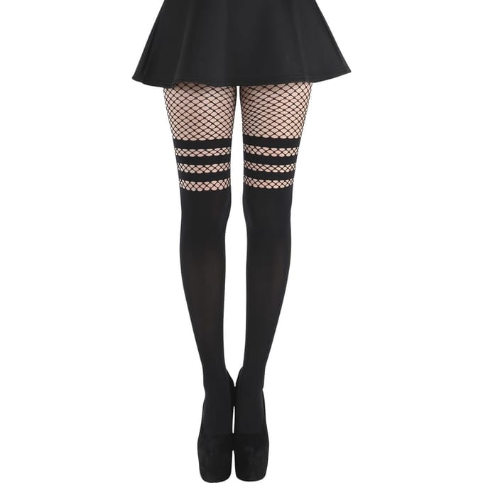 Pamela Mann - Gothic Maillot - Fishnet - voor Vrouwen - zwart