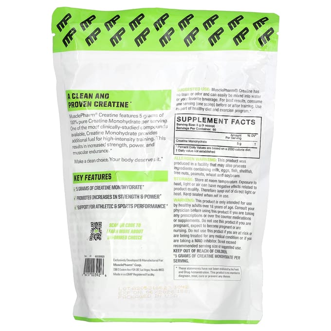 MusclePharm, Essentials, Créatine, Non aromatisée, 0,66 lb (300 grammes)