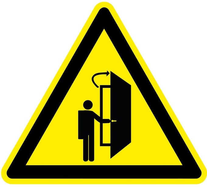 Pas op voor openslaande deur bord - kunststof 150 mm