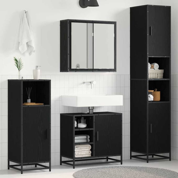 vidaXL - Badkamermeubel - Set - 3 - st - Zwart - Eiken - 65 - x - 33 - x - 60 - cm