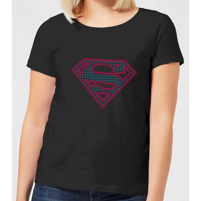 Justice League Superman Retro Grid Logo Women's T-Shirt - Black - L