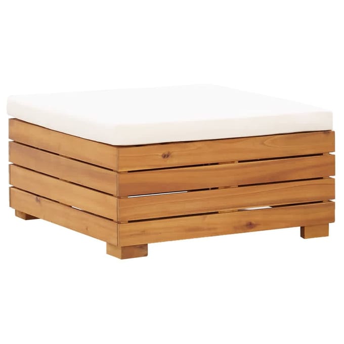 vidaXL - Tuintafel - en - voetensteun - met - kussen - massief - acaciahout