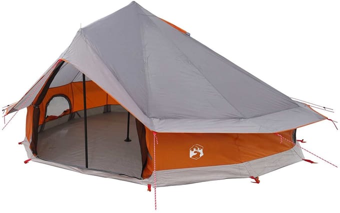 vidaXL - Tipi - Tent - 18-persoons - Grijs - en - Oranje - Polyester - en - Staal