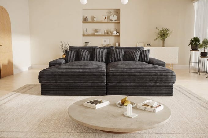 Bigsofa American jmb medium- antraciet- dikke ribstof- zetelsenbedden