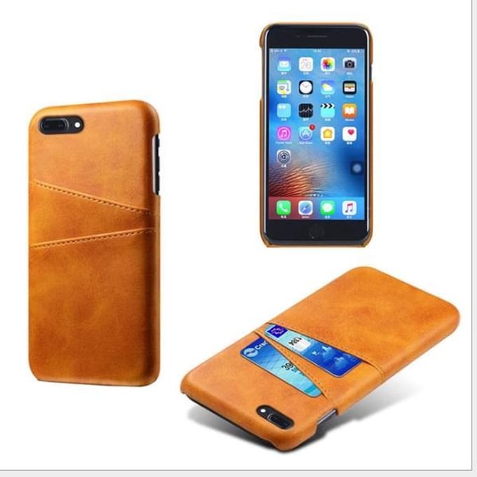 Back Cover met Opbergvakjes + Gehard Glas Screenprotector voor iPhone 7 Plus _ Bruin