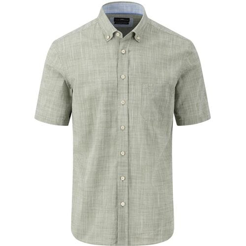 Fynch-Hatton Overhemd Slub Solid Vague Check Button Down Dusty Olive / male