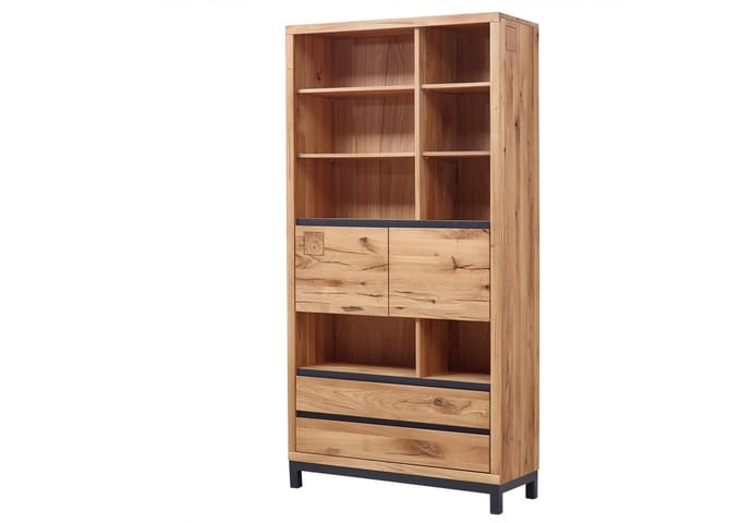 MASSIVMOEBEL24.DE wilde eik boekenkast blank massief hout 100x40x200 cm (BxTxH) geolied gemonteerd VILLANDERS volledig massief #138