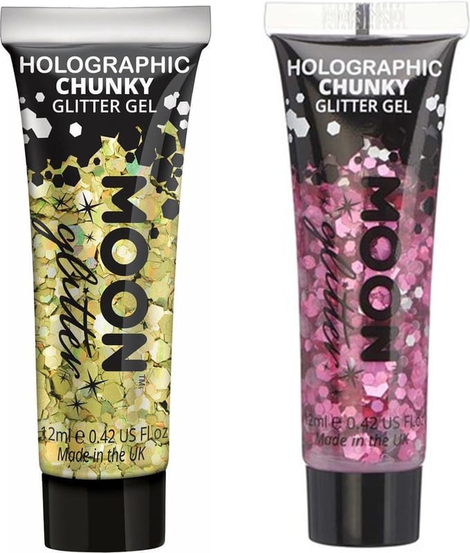 Moon Creations Chunky Glittergel set - voor lichaam en gezicht - goud/roze