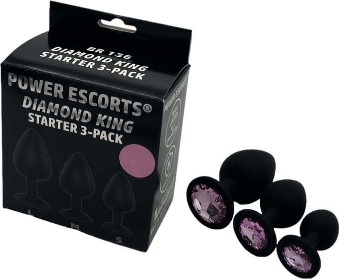 Power Escorts 3-Pack Silicone Plug set Zwart Met Roze Steen – BR136