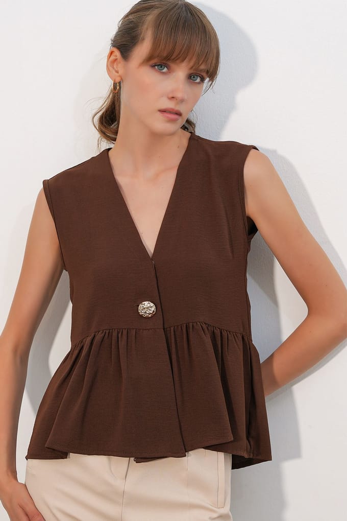 V-hals Knoploze Mouwloze Blouse
