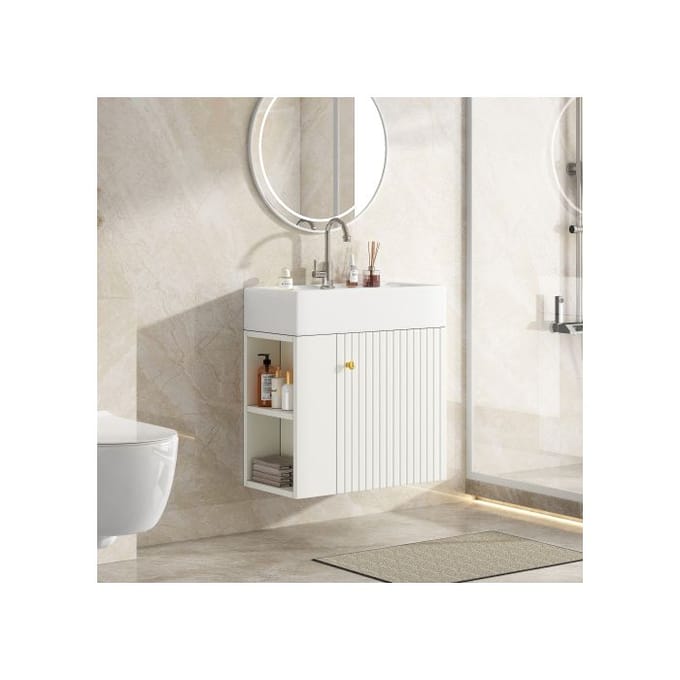 Badkamermeubel Wastafel met onderkast 55 cm , Wit hangend onderkast wit