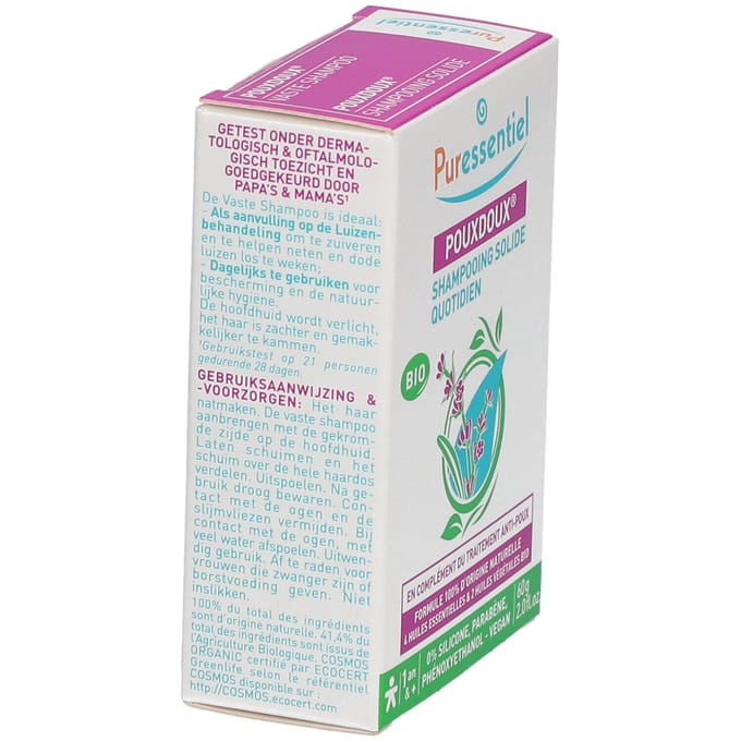 PURESSENTIEL PouxDoux biologische dagelijkse vaste shampoo anti luizen 60g