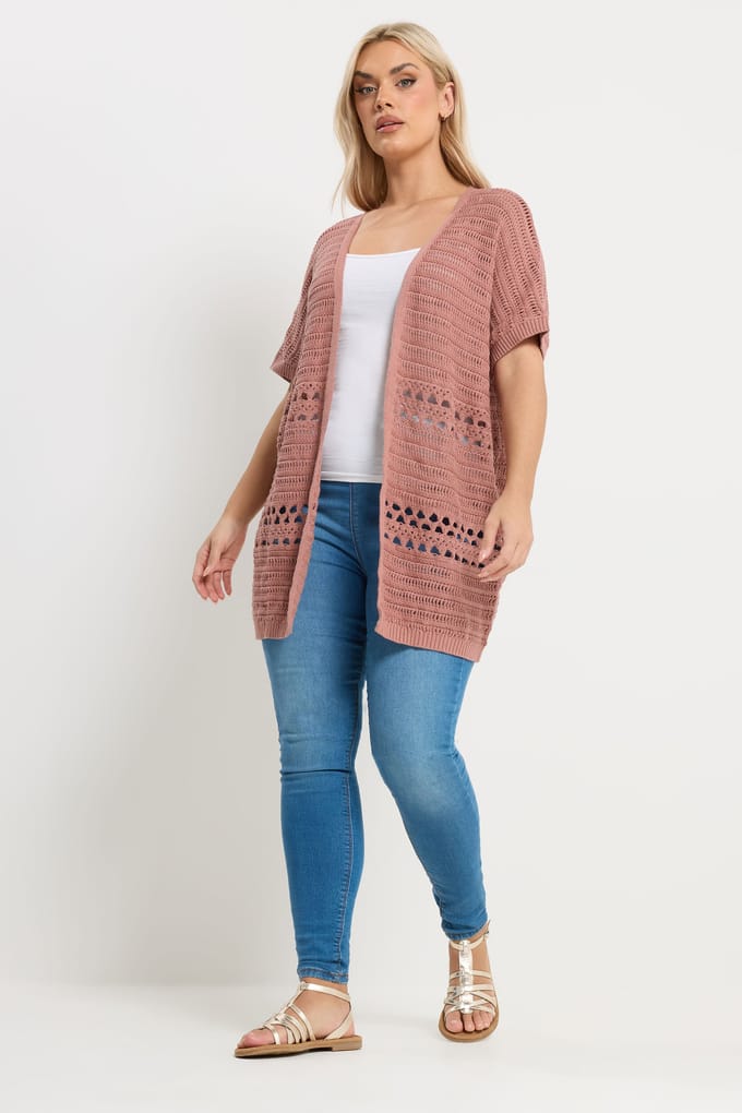 Yours Roze Gehaakte Kimono Size 54-56
