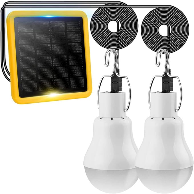 Set van 2 Draagbare LED Lampen op Zonne-energie met Zonnepaneel en Oplaadkabel