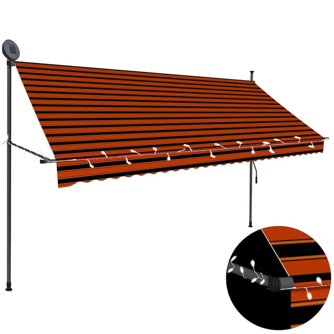 vidaXL - Luifel - handmatig - uitschuifbaar - met - LED - 300 - cm - oranje - en - bruin