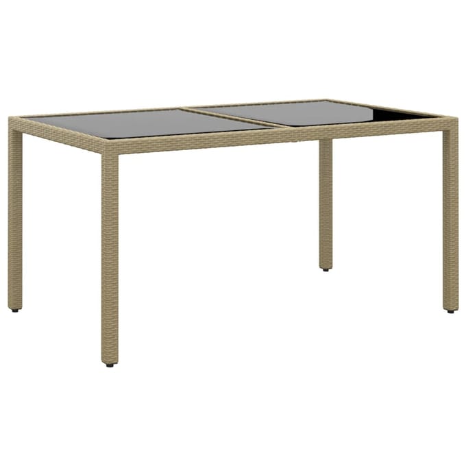 vidaXL - Tuintafel - 150x90x75 - cm - gehard - glas - en - poly - rattan - beige