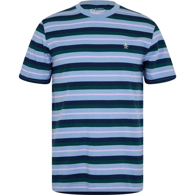 Original Penguin Heren 4 Strepen T-Shirt (Vervagen Denim)