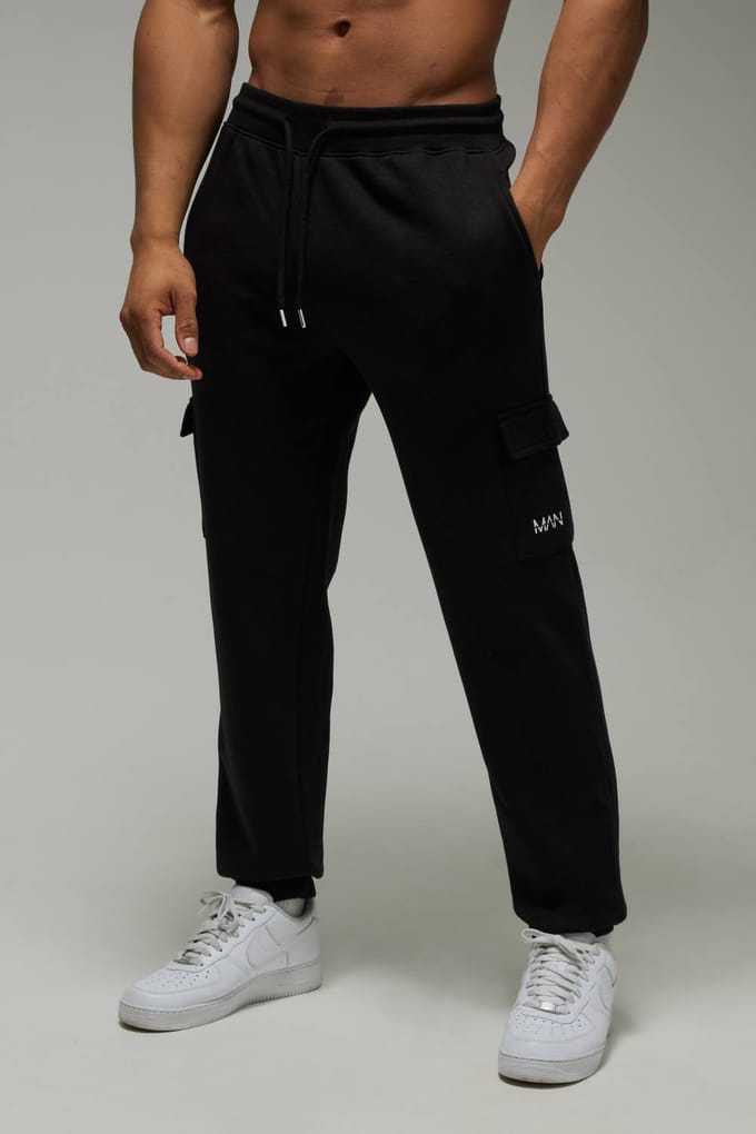 Men's Active Regular Fit Cargo Jogger | Black | Size XL