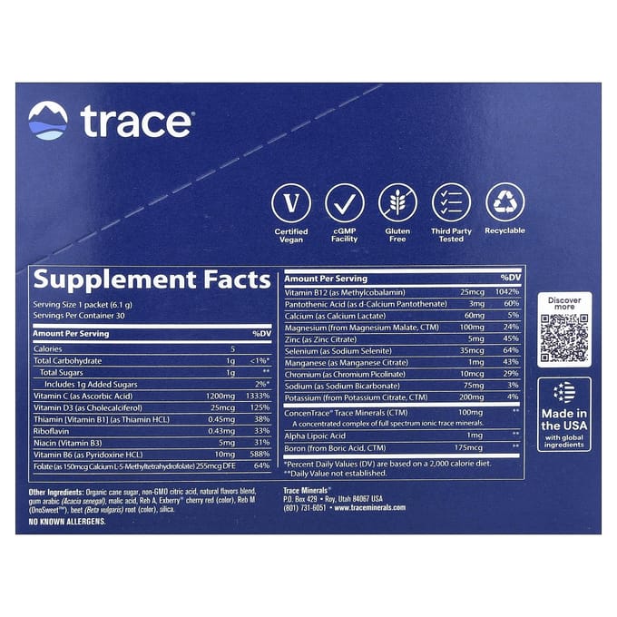 Trace, Power Pack, Watermeloen, 30 stickpacks, 0,22 oz (6,1 gr) elk