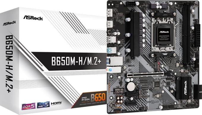 Asrock Moederbord B650M-H Voor Amd B650 Ddr5 M2 Sata3 Usb30 Pcie40 Am5 Matx