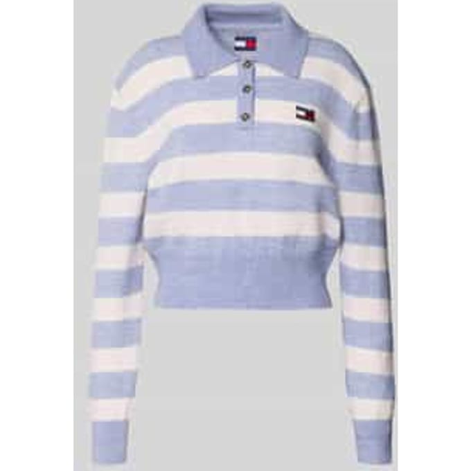 Tommy Hilfiger Fluffy Polo Sweater Periwinkle Dust/multi Stripe Maat: M | Poloshirts Outlet | Dames | Blauw