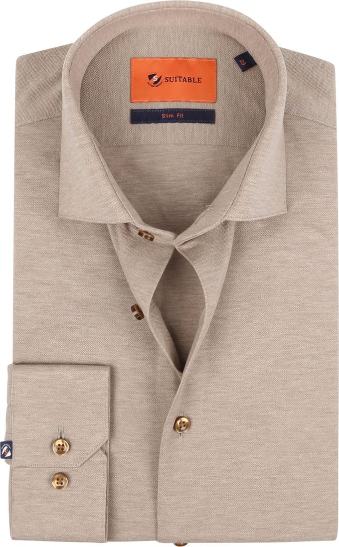 Suitable Overhemd Pique Beige - Maat 41 - Heren - Casual Shirt