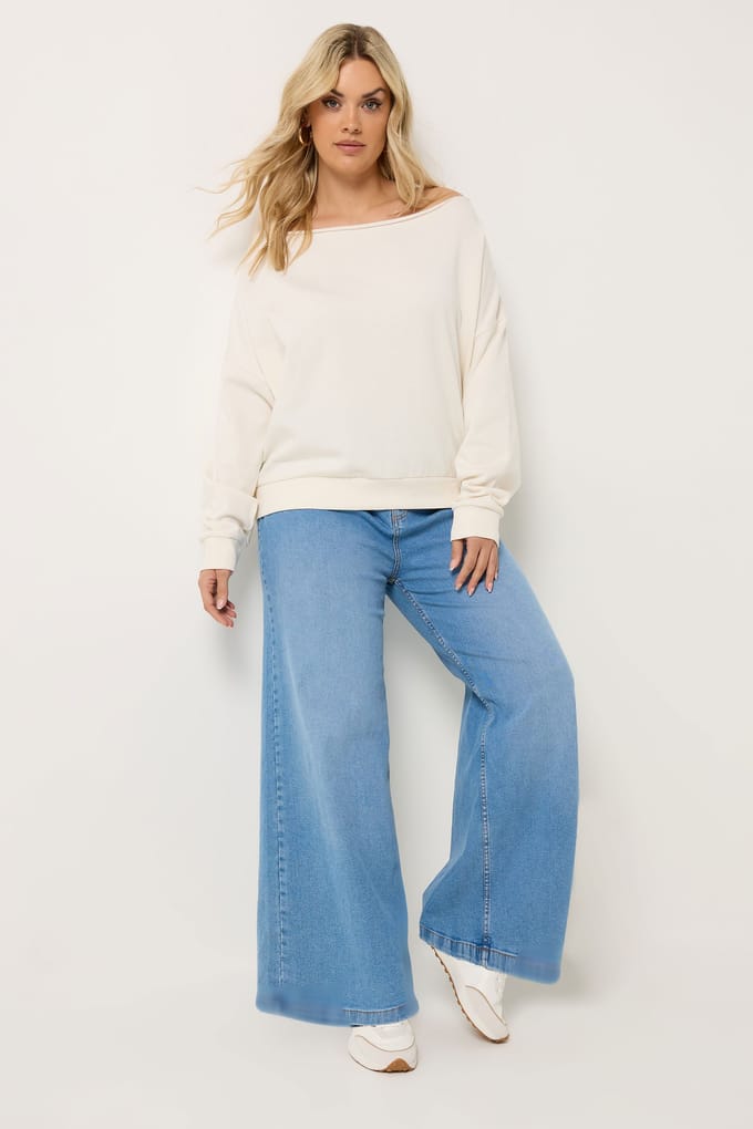 Yours Ivoorwit Sweatshirt Met Blote Schouders Size 42