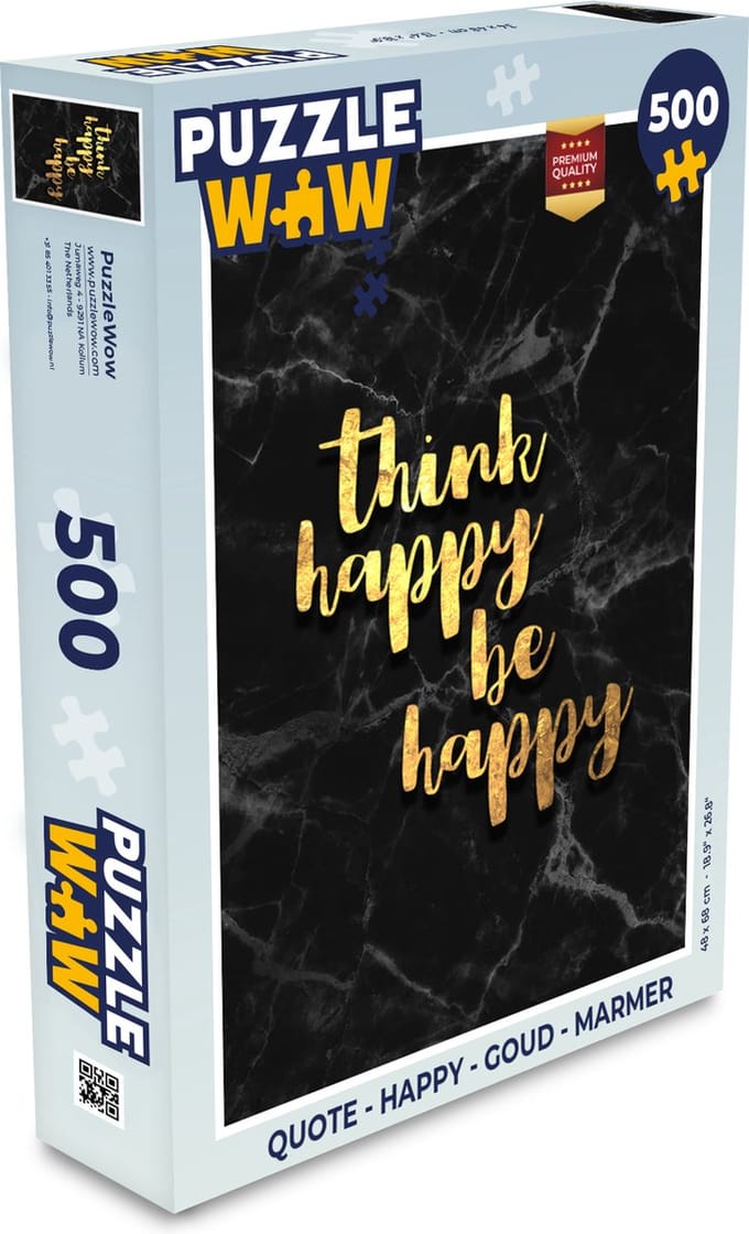 Puzzel Quote - Happy - Goud - Marmer print - Legpuzzel - Puzzel 500 stukjes