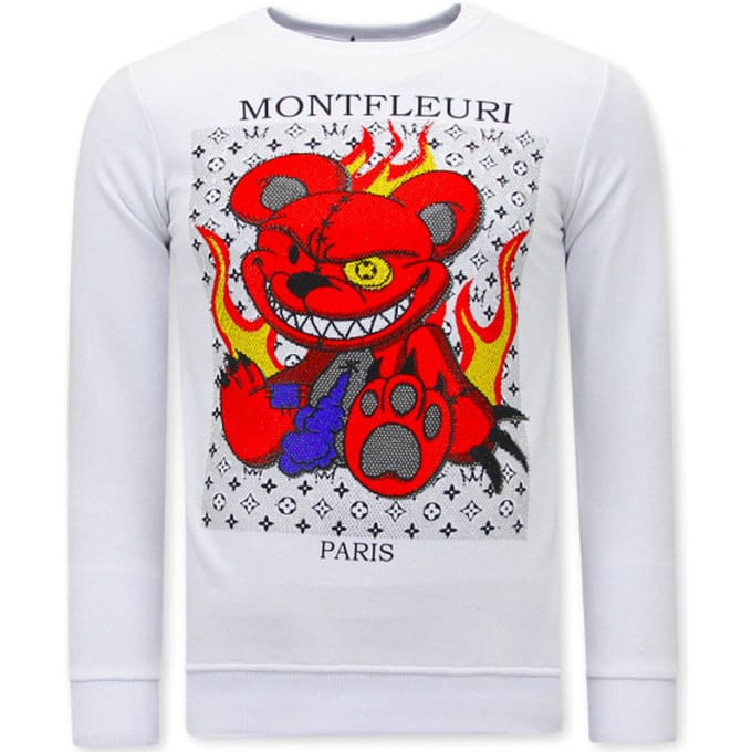 Heren Sweater met Print - Monster Teddy Bear - 3631 - Wit