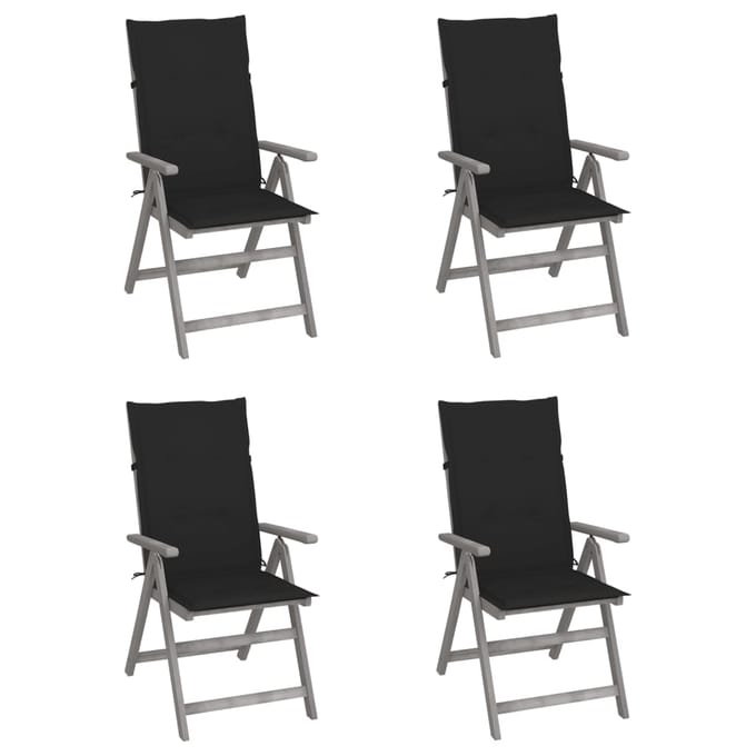 vidaXL - Tuinstoelen - 4 - st - verstelbaar - met - kussens - massief - acaciahout