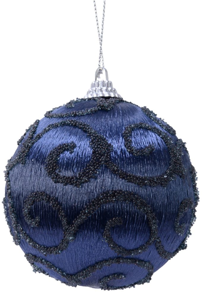 KAEMING B.V. - Kerstbal middernachtblauw 8 cm met pailletten