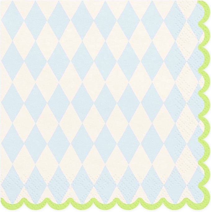 PartyDeco Servetten Blauw/wit geruit (20 st 33 x 33 cm)