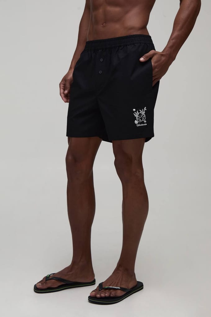 Ontspannen Katoenen Short In Boxerstijl Met Borduursel | Black | Size Medium