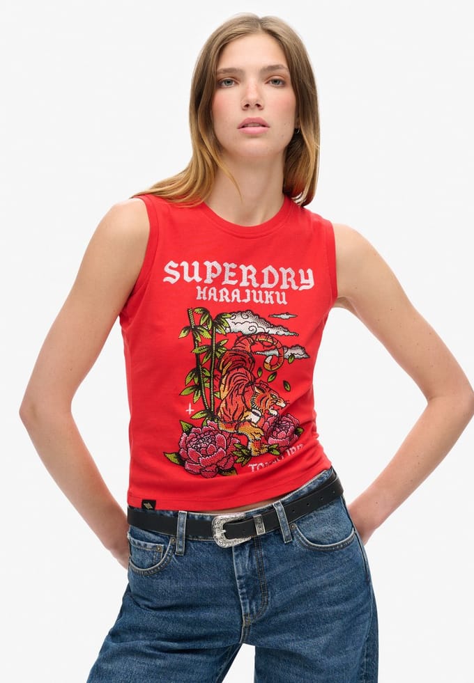 Superdry - Tattoo Rhinestone-hemdje - Dames - Vesten